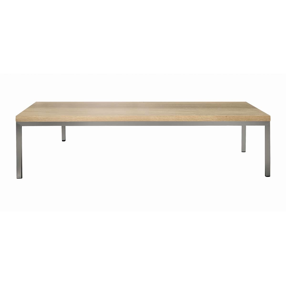 Coffee table solid raw oak top on brushed stainless steel frame